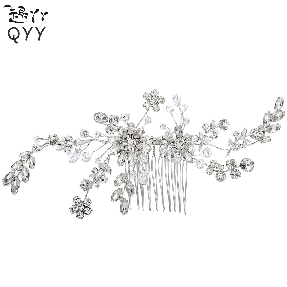 跨境热销高端新娘发梳奢华玻璃水钻新娘头饰时尚女士盘发插梳配饰|ru