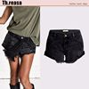 irregular curled cats tassels dark jeans shorts embroidery  