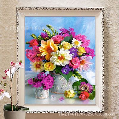 厂家直销外贸批发新款家居卧室客厅装饰优雅色彩缤纷花朵钻石画