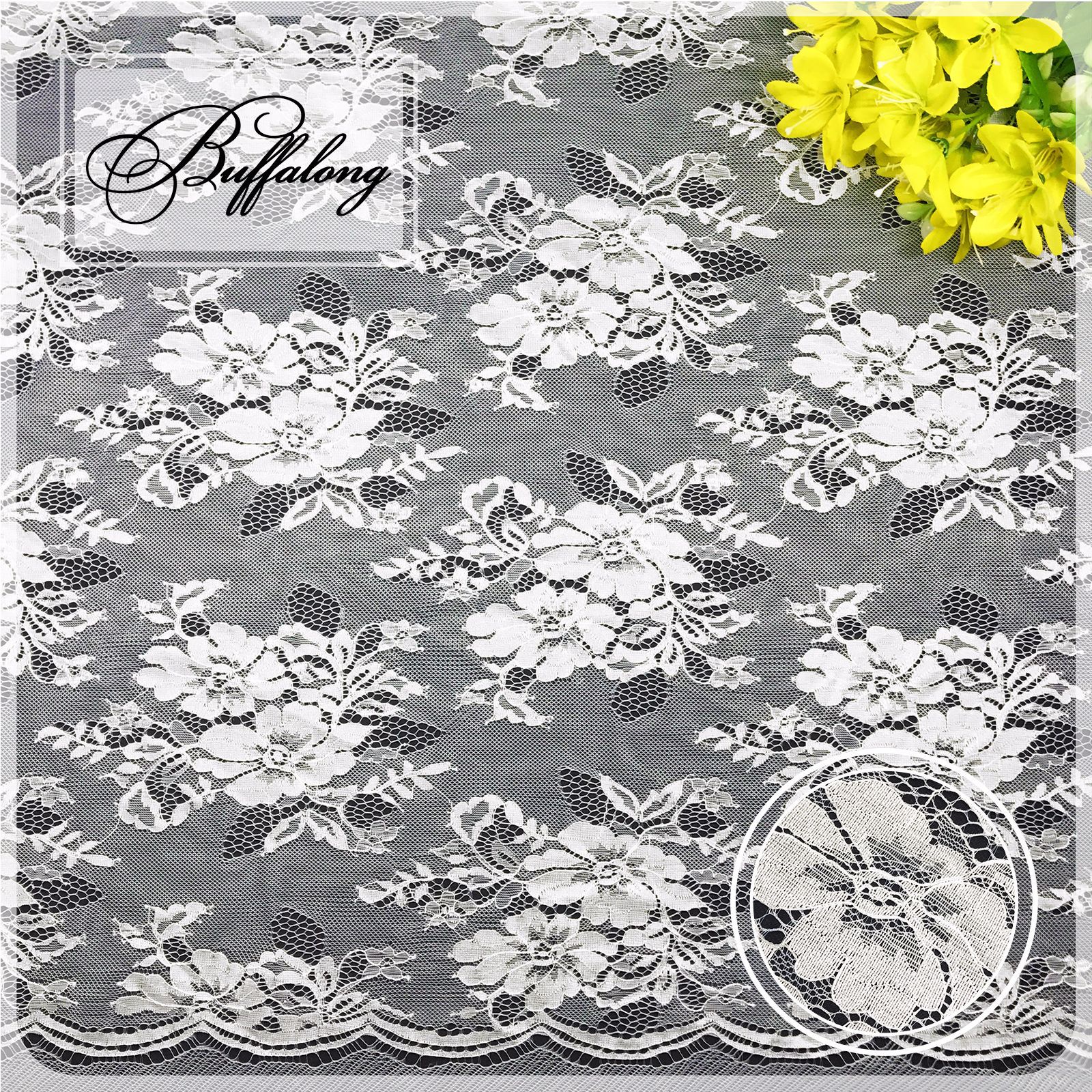 波浪边镂空花朵蕾丝布 锦纶无弹网纱蕾丝花边面料 婚纱礼服lace