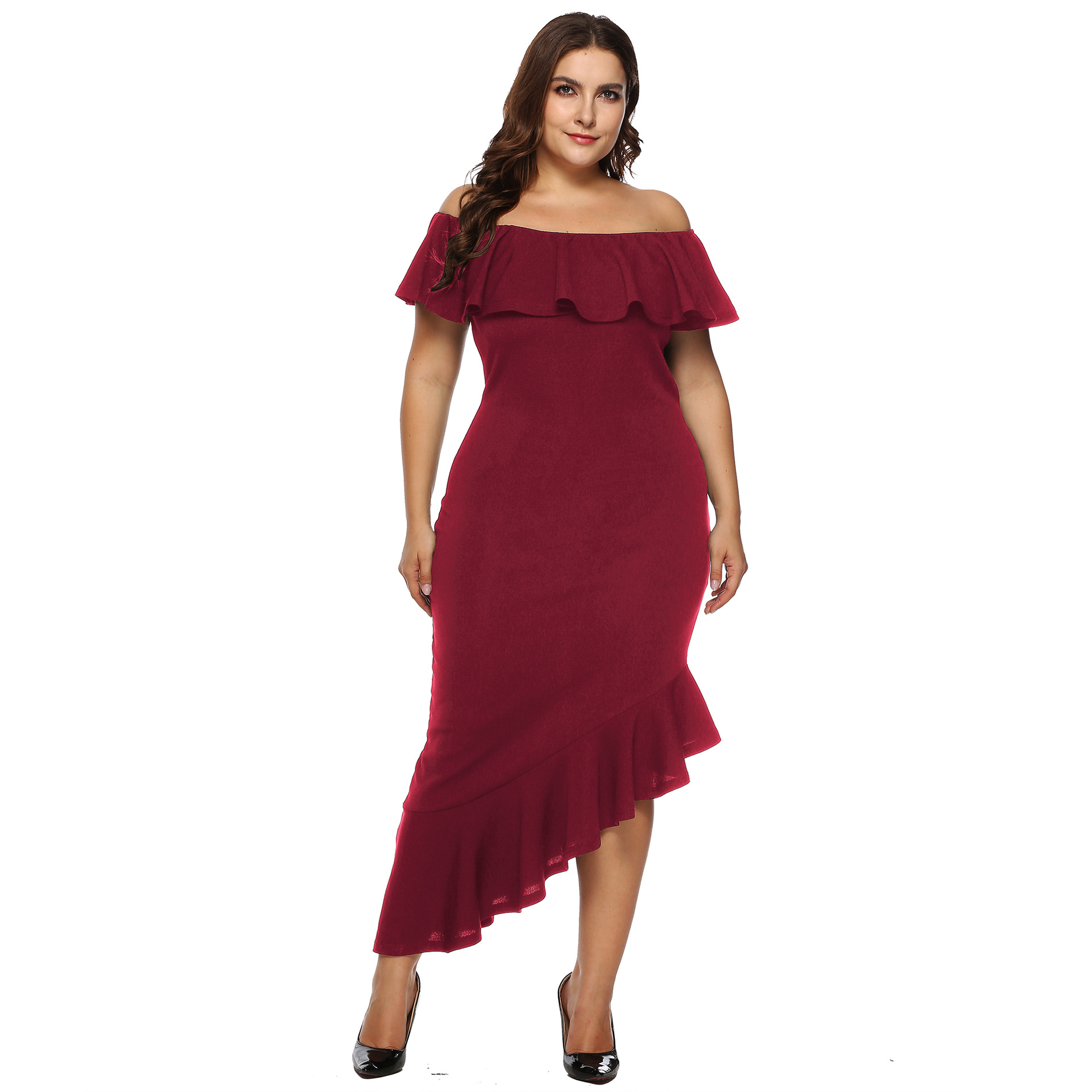 plus size ruffled irregular evening dress  NSOY26840