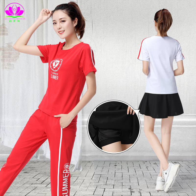 运动T桖装时尚印花健身运动跑步练功套装户外修身广场舞厂家直销