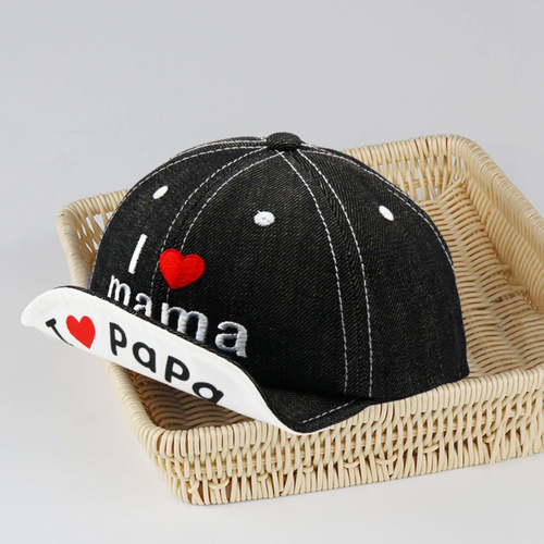 Spring Thin Children's Denim Hat Trendy LOVE MAMA Flip Hat Duckbill Hat for Boys and Girls