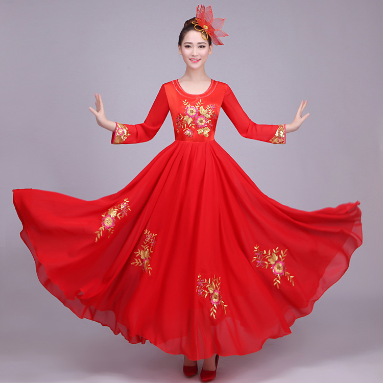新款开场舞大摆裙演出服女成人古典舞蹈服装中老年大合唱伴舞长裙