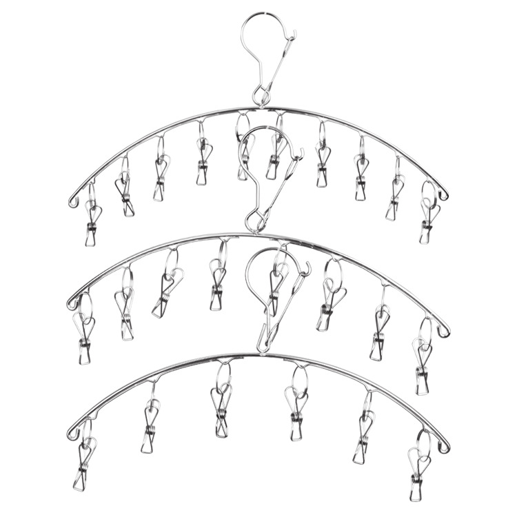 不锈钢弧形防脱落衣架袜架室内阳台晾晒架6/8/10夹衣架厂家批发|ru