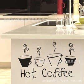 厂家直销 英文墙贴 厨房餐厅咖啡杯hot coffee可移除一代雕刻贴纸