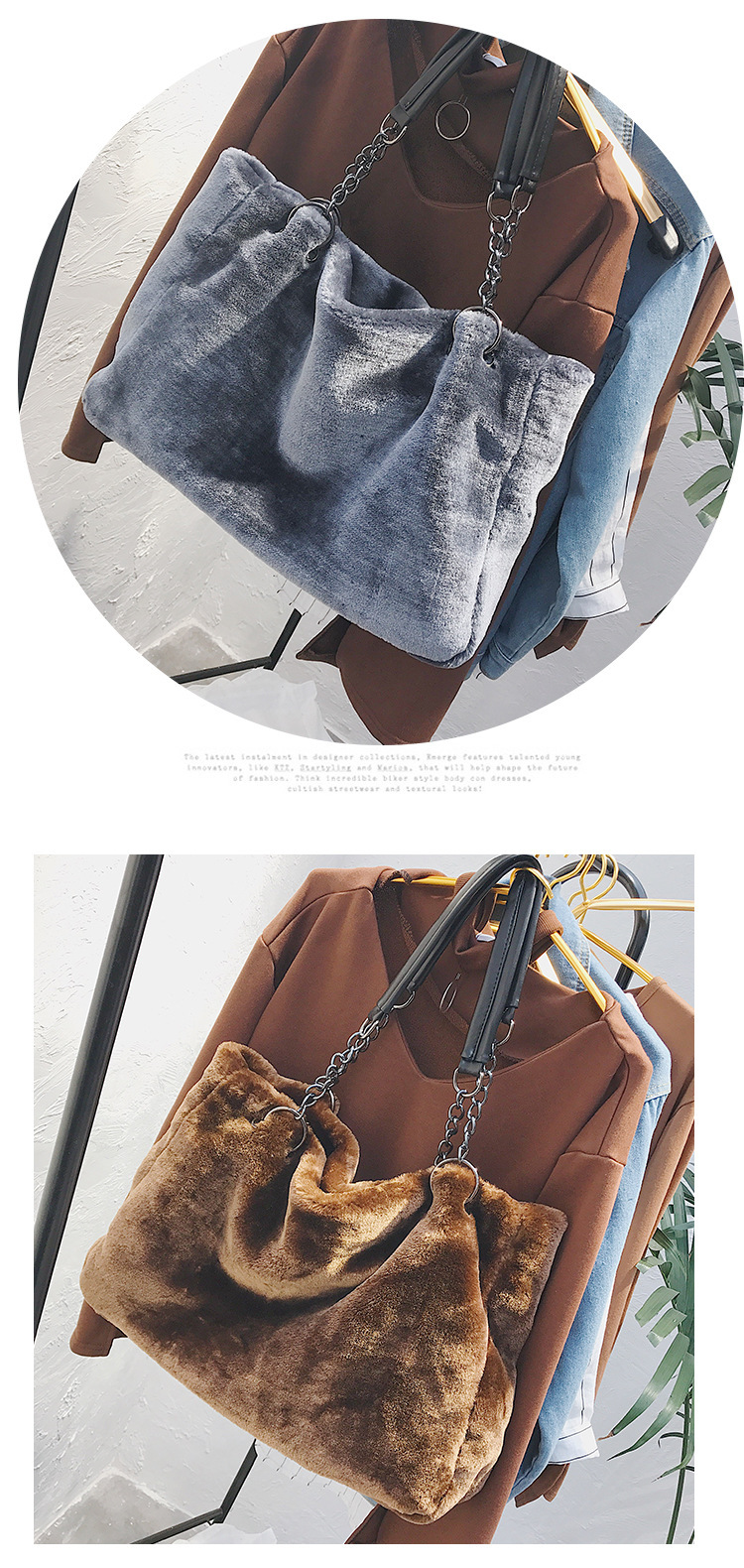 331g Weight Polyester Lining Material Zipper Closure Type Plush Material Solid Color Pattern Vintage Style Style Square Shape Grey, White, Red, Black Color Large Size New Plush   Fashion Plush Big  Shoulder Bags 11