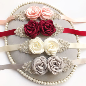  Women bling ribbon waistband Rhinestone rose flower bridal wedding girdle Wedding party dress belt sashes