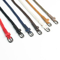 Braided leather belt with retro casual versatile thin waist belt, waxed rope waist rope decoration, matches jeans and dresses