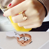 Кольцо из нержавеющей стали, золотой модный комплект, четырехлистный клевер, 18 карат, розовое золото, на указательный палец