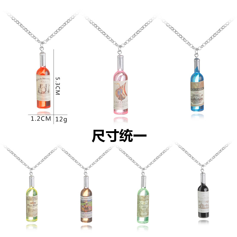 Hot Sale Mini Fashion Red Wine Bottle Pendant Necklace Clavicle Chain Resin Wine Bottle Pendant Accessories display picture 1