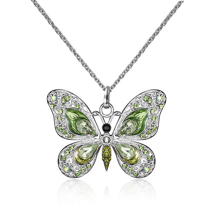 European and American Retro Multi-Color Butterfly Necklace Modern White K Diamond Necklace Factory Direct Sales Animal Pendant