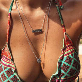 跨境电商饰品 欧美夏季新款热销吊牌短款锁骨链多层贝壳项链批发
