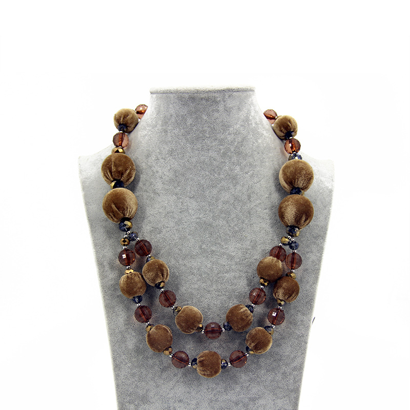 歐美大牌手工圓珠燈芯絨衣飾女款項鏈 跨境配飾長款毛衣鏈