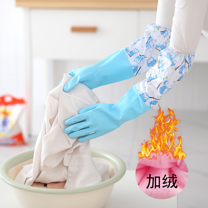 産地貨源廚房洗碗手套 冬季洗衣服橡膠乳膠手套 加絨家務手套批發