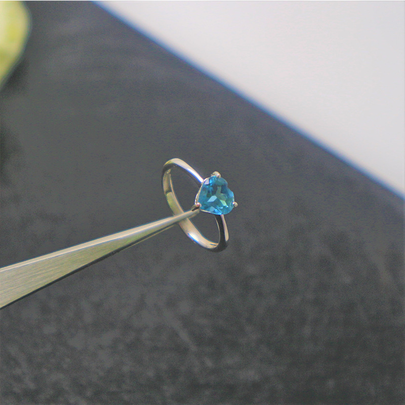 2018夏季新款925纯银戒指 欧美心形托帕石银戒指女手饰 一件代发