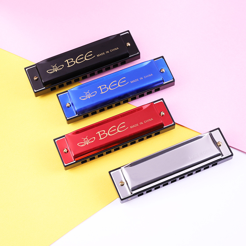 Bee10 agujero doble tono C tono de la educación temprana los niños bolsillo instrumento musical color Blues armónica (cartón