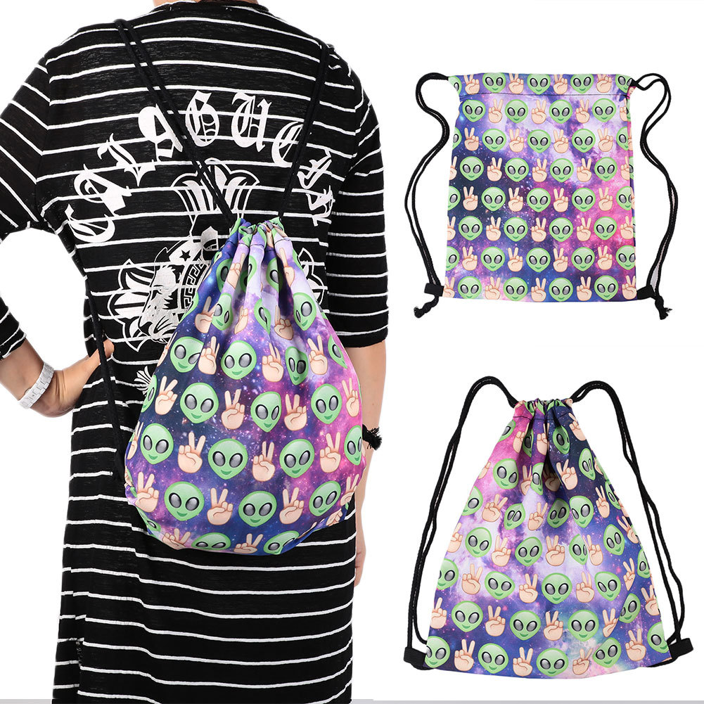 （中性）3D印花束口抽绳双肩包 变参 样式->骷髅头