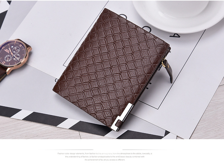 Men's Wallet Multiple Card Slots Wallet Short Business Plaid Horizontal Coin Purse Zipper Wallet Wallet Men's Card Holder display picture 18