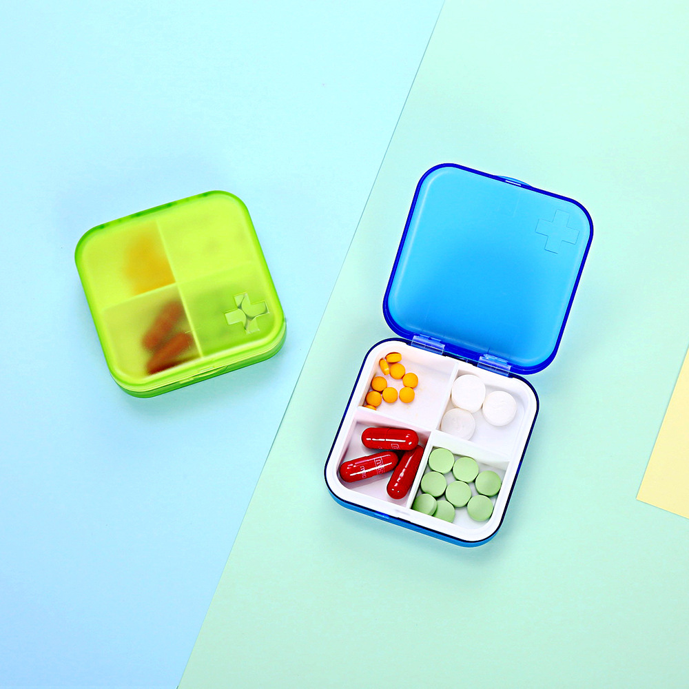 便携式旅行套装塑料药盒抽屉式四格彩色药盒迷你七天药品收纳盒
