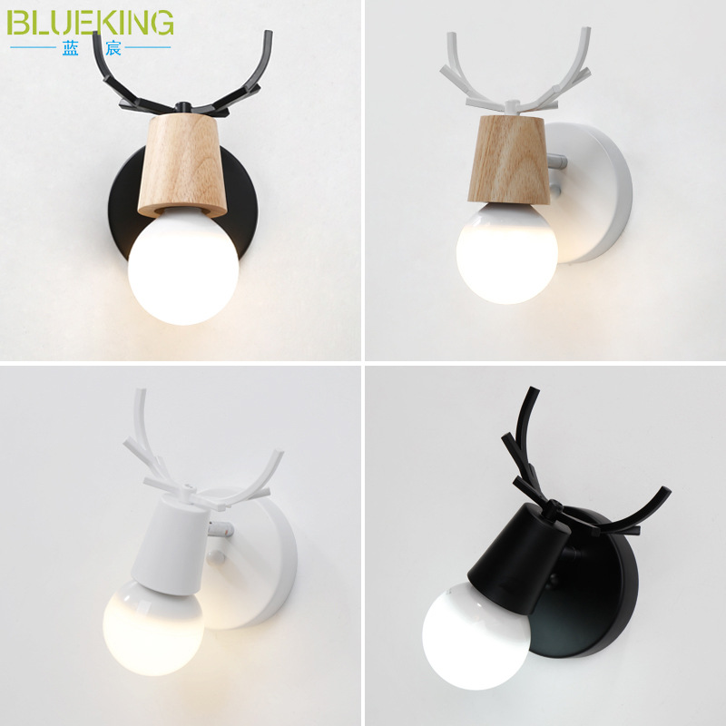 欧式铁艺复古鹿角壁灯  原木卧室阳台过道床头灯创意个性美式墙灯|ru