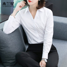 白衬衫女长袖职业装2020秋季新款工装气质修身工作服收腰白色衬衣