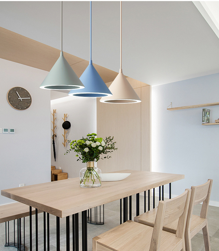 LED水晶砂圆锥现代简约灯餐吊吧台会所灯餐厅亚克力马卡龙餐吊灯|ms