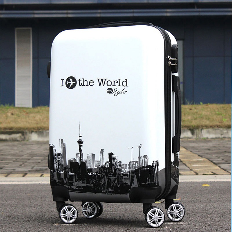 pc萬向輪拉杆箱20寸繪畫拉鏈旅行箱24寸男女卡通行李箱壹件代發