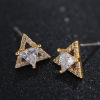 Earrings, triangle, silver needle, zirconium, simple and elegant design, internet celebrity, silver 925 sample