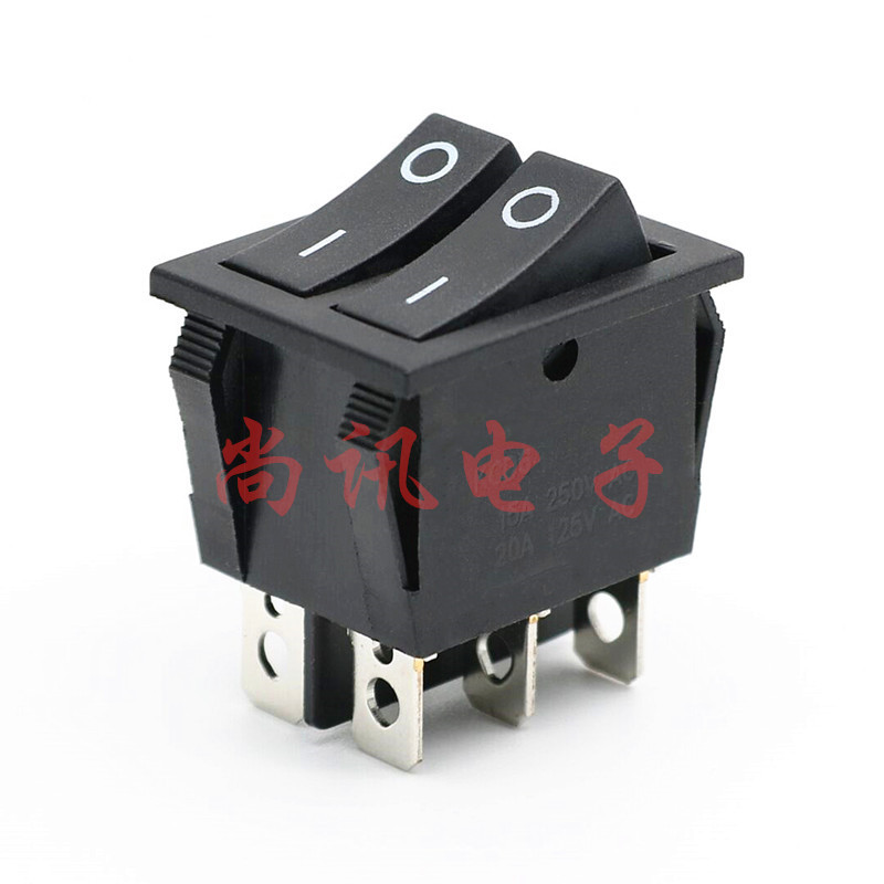 KCD3双联船型开关KCD6双联6脚双开全黑四脚翘板电源电器船形开关