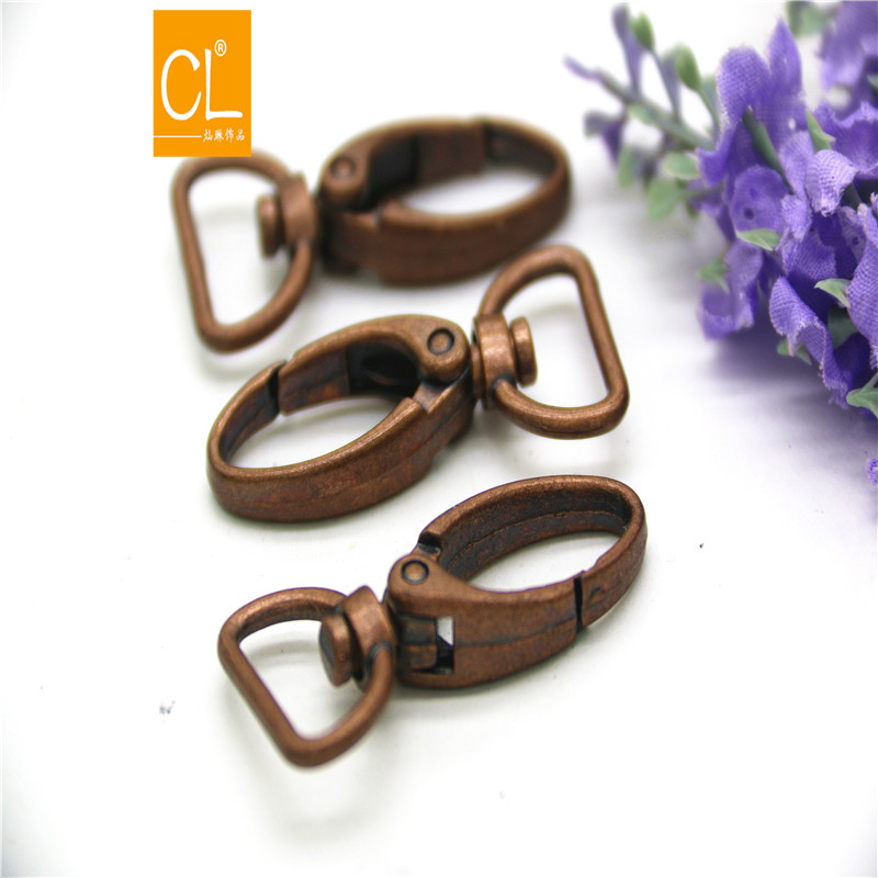 高档箱包金属勾扣复古风红古铜钩扣厂牌夹挂绳钩扣 6分锌合金狗扣