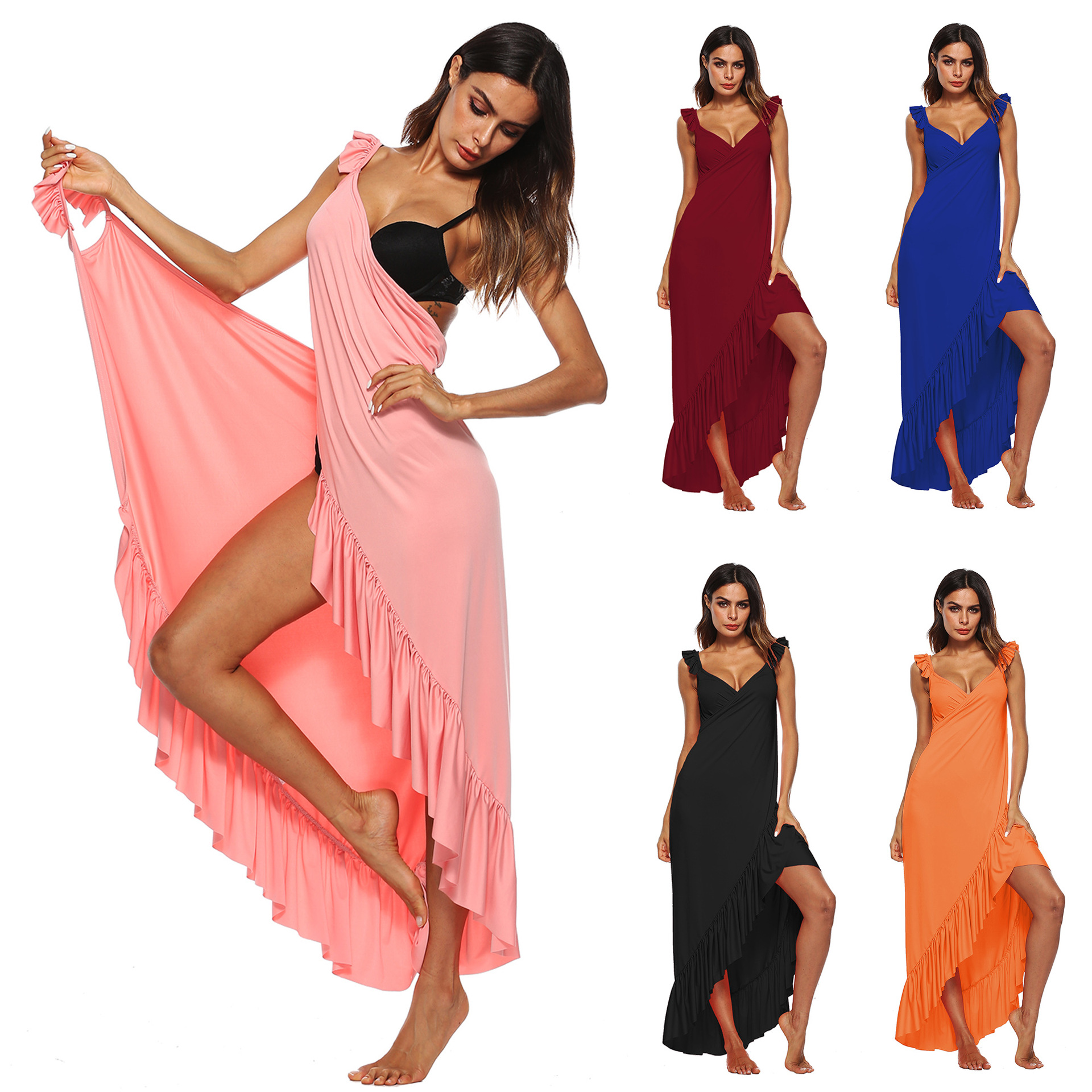 Ruffle Beach Dress Outdoor Sun Protection Floor Length Versatile Style Wholesale Available bulk order