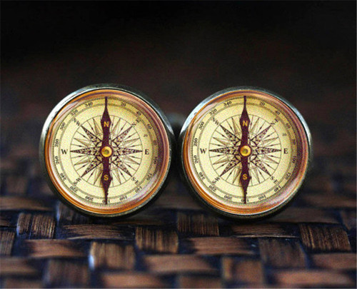 Retro compass time gem cufflinks French men's shirt sleeve studs suit cufflinks clothing accessories buttons