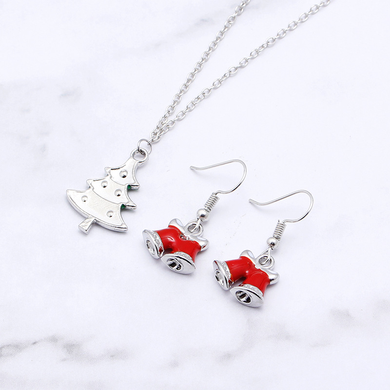 European And American New Ladies Christmas Drip Series Bell Snowman Wreath Santa Claus Necklace And Earrings Suite display picture 49