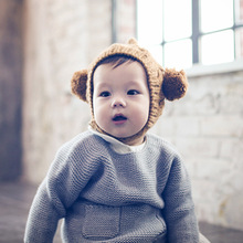新生嬰幼兒男女童可愛針織帽精靈毛球毛線帽寶寶嬰童帽子秋冬