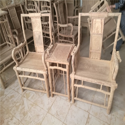 工厂促销明清中式仿古家具花梨木雕刻竹节椅三件套白胚光身休闲椅|ms