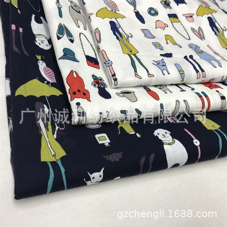 仿麻活性印花 女人饰品印花布 日韩连衣裙印花服装面料  衬衫用料