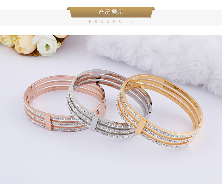 Fashion Geometric Titanium Steel Bangle Inlay Rhinestones Stainless Steel Bracelets display picture 5