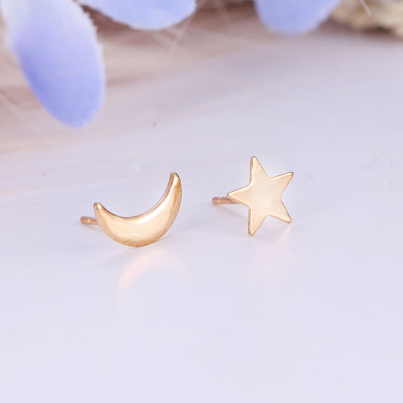 Simple Star And Moon Asymmetrical Earrings display picture 5