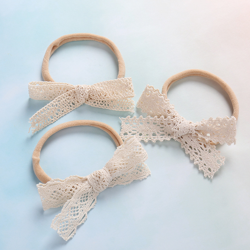 Little Cute Lace Bow Soft Seamless Nylon Elastic Baby Headband display picture 2