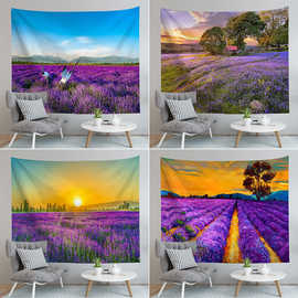 热销外贸欧美薰衣草新款印花挂毯创意居家布毯画涤纶背景挂布壁毯