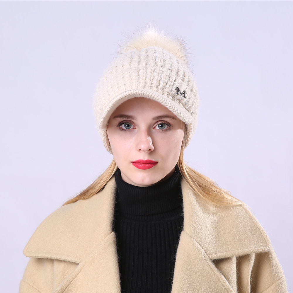 Knitted Visor Beanie Hat For Women Warm Thickened Winter Hat_voghion.com