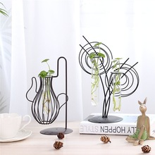 水培花瓶歐式鐵藝透明玻璃綠植試管插花小花器花盆植物小盆栽容器