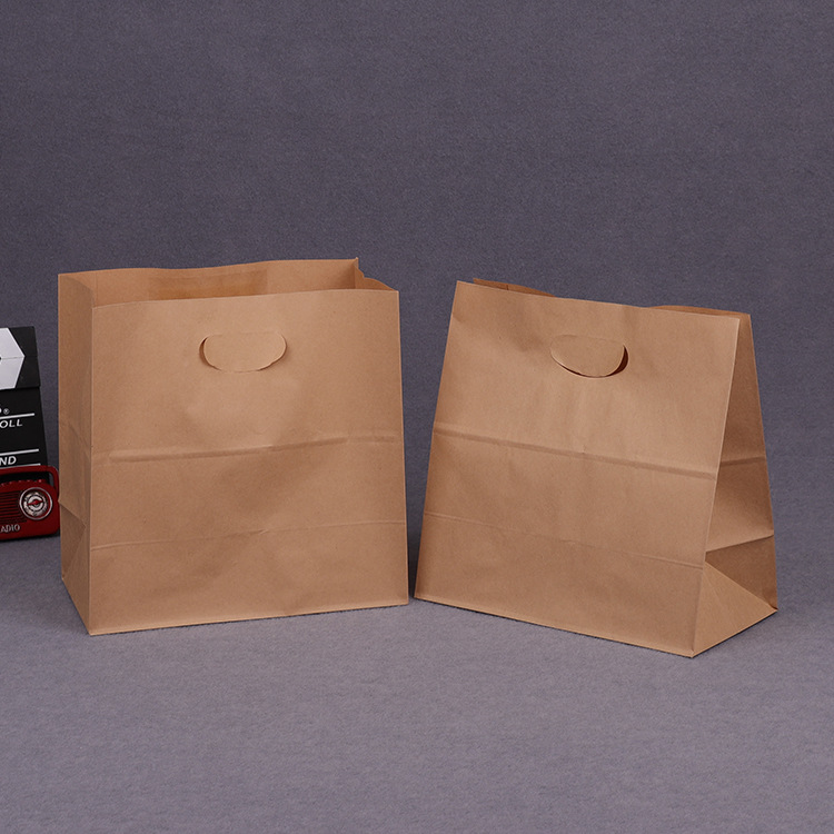 手提食品袋 通用打包袋 覆膜扣手纸袋 牛皮纸手拎袋 可加印logo