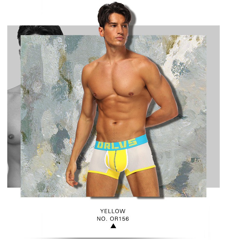 ORLVS foreign trade source cotton plalic mesh men's underwear sexy breathable four-corner pants men's OR156 12 undefined