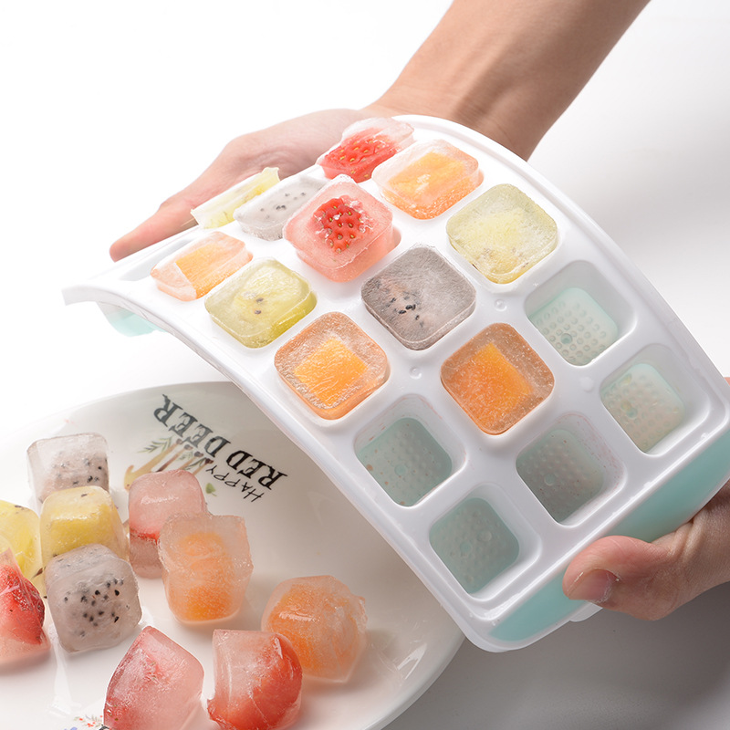 创意个性硅胶冰块模具家用冻冰格冰箱方形塑料制冰带盖DIY辅食盒