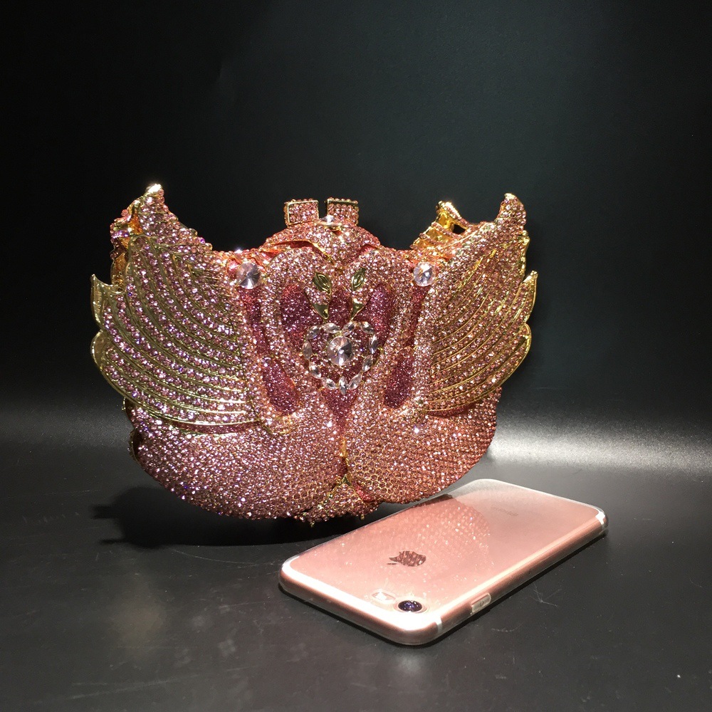 Túi clutch nữ đính kim cương thiên nga cỡ lớn dự tiệc — Màu đen, Màu hồng, Ảnh tùy chỉnh được Cá nhân hóa, Bảy màu vàng kim chi tiết 32