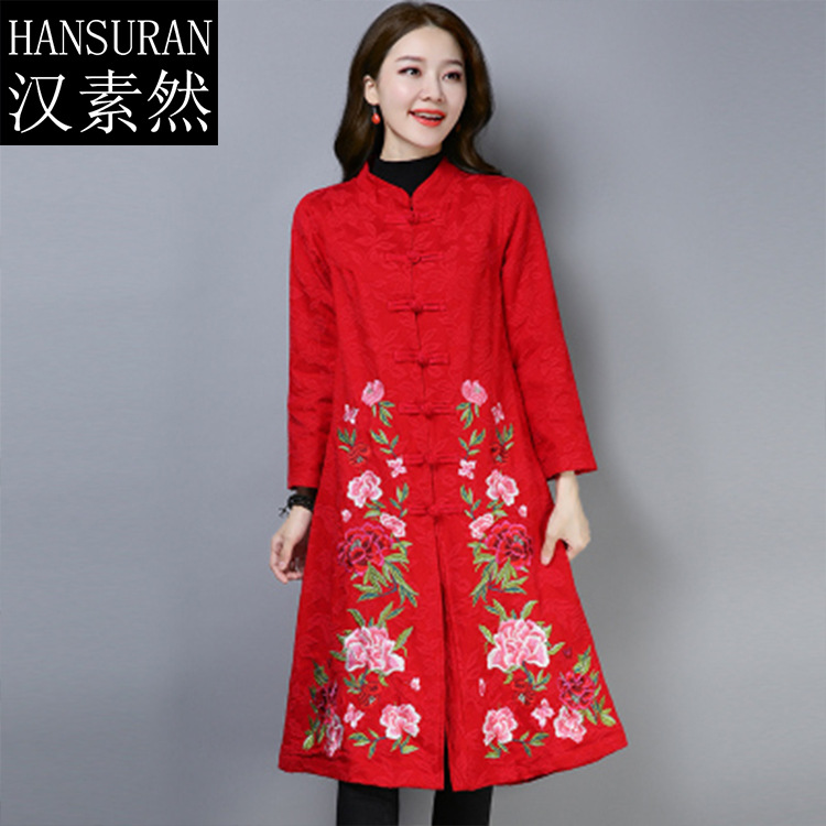 2018 Autumn and winter new pattern Chinese style Retro Ethnic style heavy industry Embroidery Jacquard weave Stand collar Long sleeve have more cash than can be accounted for Windbreaker coat