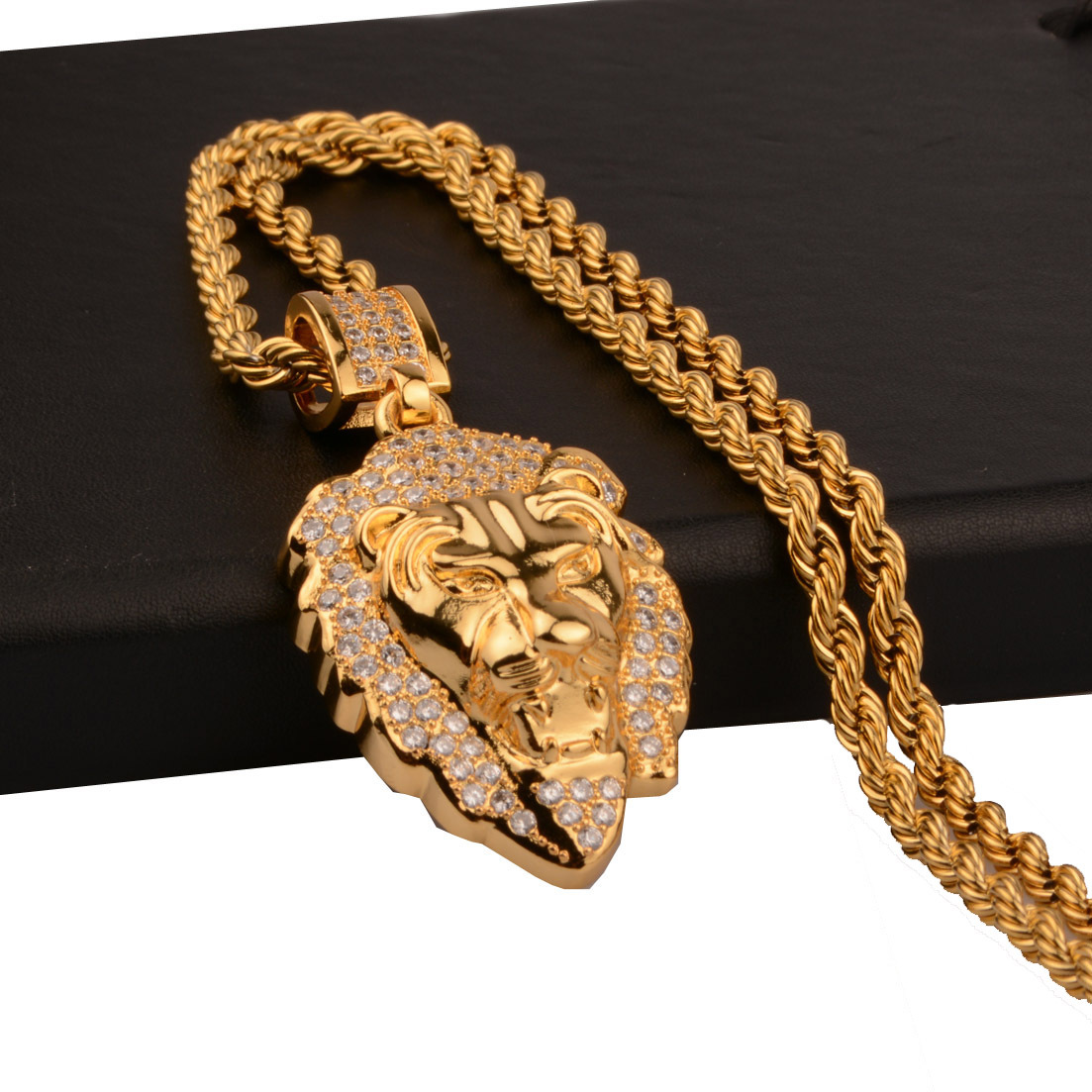 Holiday, Daily Occasion Hip-Hop Lion 304 Stainless Steel Brass Polishing Inlay Men's Charms Pendant Necklace