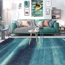 现代简约北欧抽象艺术新中式蓝色水墨卧室门客厅防滑地垫地毯